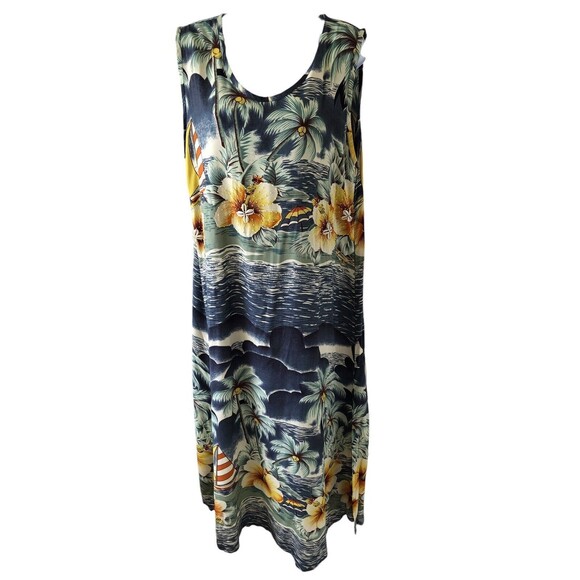 Spa Tropical Pattern Maxi Shift Dress Flowers Palm Trees Read Description 4 Size - Picture 1 of 6